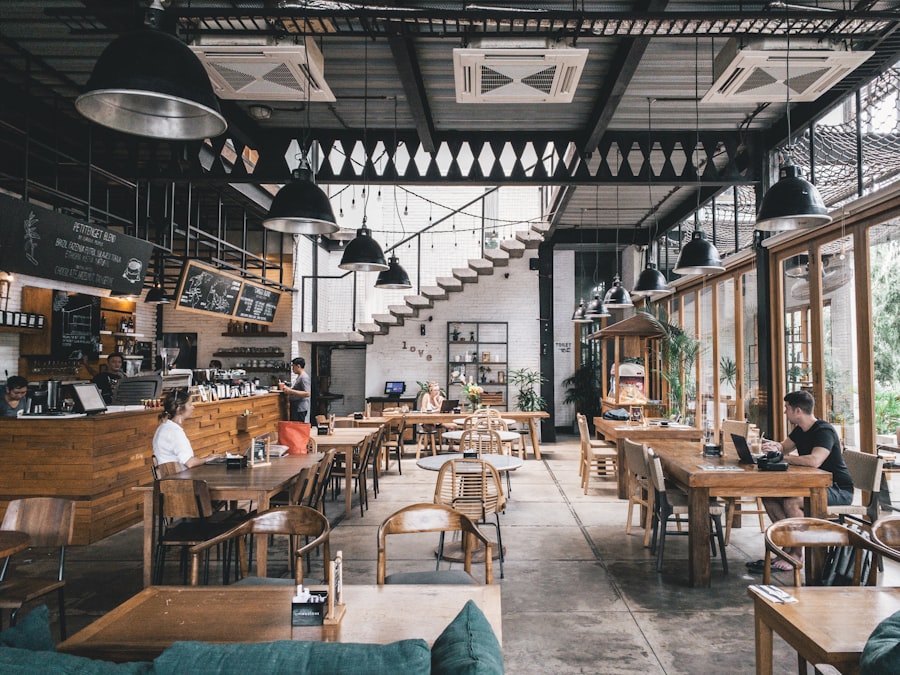 Restaurant dining hall with reserved tables, reservations taken by an AI phone line